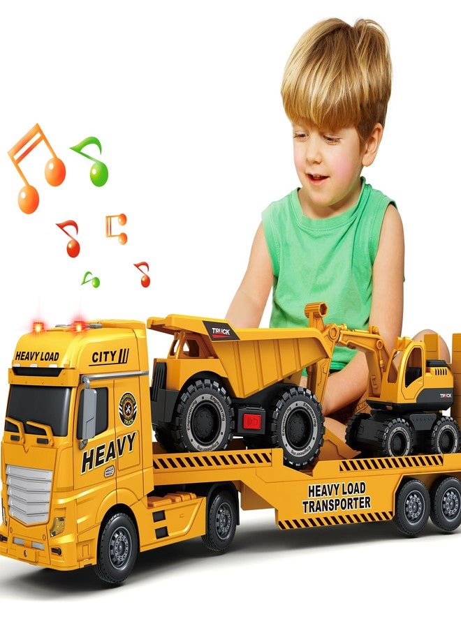 spring flower SpringFlower 3 4 5 6 Toddler Boy Toys, 25" Construction Carrier Toy with Excavator and Dump Truck,3 in 1 Truck, Christmas Birthday Gifts for Kids 3 4 5 6 Years Old - Image 1